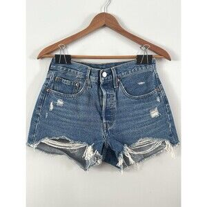 Levi’s 501 Y2K High Rise Cutoff Denim Shorts Distressed Raw Hem Button Fly W28